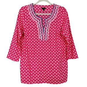Talbots Womens Pink Tunic Blouse Top Embroidered Printed Size Small S